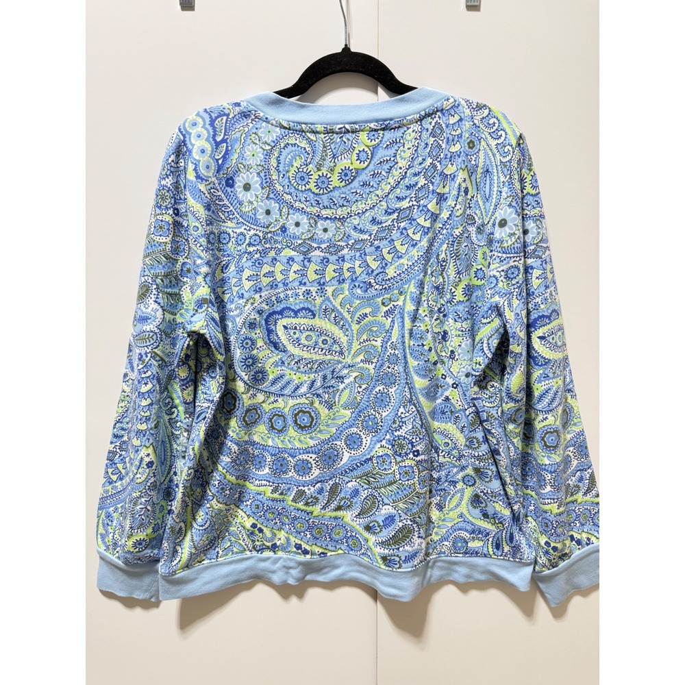 Talbots Blouson Sleeve‎ Crewneck  Sweatshirt Perkey Paisley Large Blue  Pullover - Picture 4 of 13